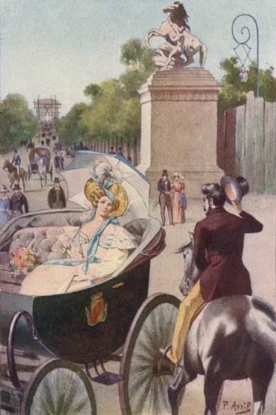 白い日よけの下に白い絹が並ぶ花のように見えた 作： Edouard Henri Avril