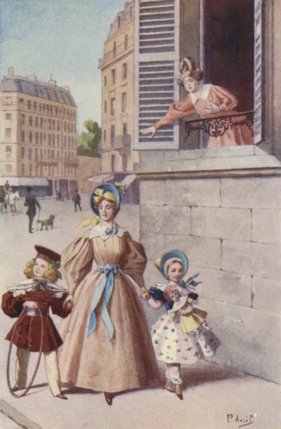 彼女が二人の子供とチュイルリーに行くのを見た 作： Edouard Henri Avril