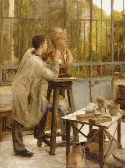 彼のスタジオの彫刻家、 作： Edouard Joseph Dantan