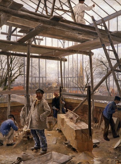 温室の建設、1890 作： Edouard Joseph Dantan