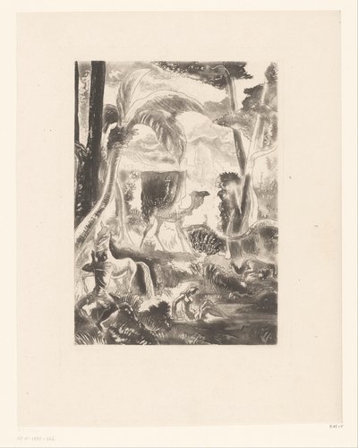 ヤシの木と入浴人物のある風景 作： Edouard Léon Louis Edy Legrand (attributed to)