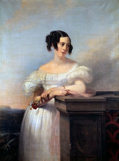 カーネーションを持つ少女の肖像」 エドゥアール・ルイ・デュビュフ（1820-1883）の絵画 19世紀 ルーアン、ボザール美術館 作： Edouard Louis Dubufe