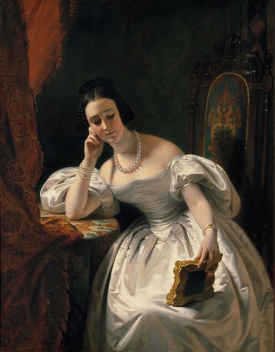 肖像画を持つ少女c。 1840。 作： Edouard Louis Dubufe