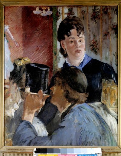 若い女性が優雅で人気のある客にビールをふるまっている。エドゥアール・マネ（1832-1883）による絵画 1878年 日0,77x0,65 m パリ、オルセー美術館 作： Édouard Manet