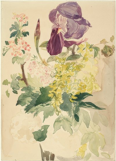 アイリス、ラバーナム、ゼラニウムと花の作品。 1880 作： Édouard Manet