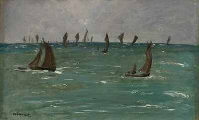 1873年、ベルクシュルメールのボート。 作： Édouard Manet