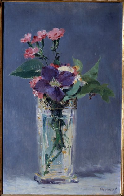 クリスタルの花瓶に入ったカーネーションとクレマタイト エドゥアール・マネ（1832-1883）の絵画 1882年 薄さ0.56x0.35 m パリ、オルセー美術館 作： Édouard Manet