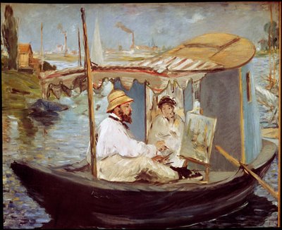 アトリエのボートで絵を描くクロード・モネ 作： Édouard Manet