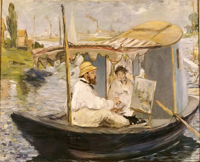 アトリエのボートで絵を描くクロード・モネ 作： Édouard Manet