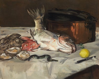 魚のある静物、1864年。 作： Édouard Manet