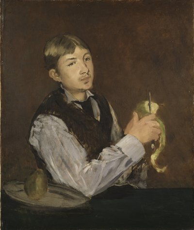 Jeune homme pelant une pomme - 洋ナシの皮をむく少年」マネ、エドゥアール（1832-1883）作。キャンバスに油彩。サイズ：85x71 cm。ストックホルム国立博物館 作： Édouard Manet