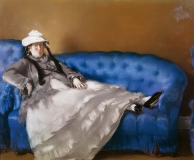 青いソファーのマダムマネ 作： Édouard Manet