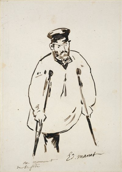 松葉杖の男、c1850-1880 作： Édouard Manet