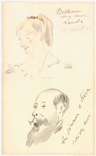 マネ - 女性の頭部と髭を生やした男性の頭部 1880年 作： エドゥアールマネ