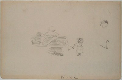 Manet - ベンチに座る女性とそばに立つ子供のスケッチ（スケッチブックの一葉）1864-1868年頃 作： エドゥアールマネ