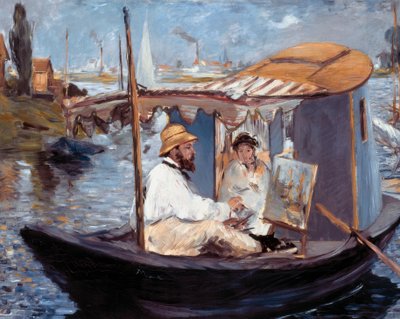 彼のスタジオでのモネの絵 作： Édouard Manet