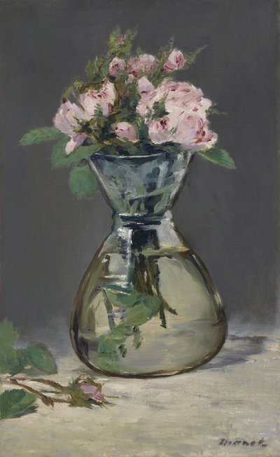 花瓶の苔バラ、1882 作： Édouard Manet