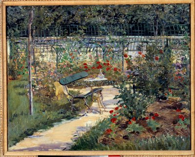 私の庭、ベンチ。エドゥアール・マネ（1832-1883）の絵画 作： Édouard Manet