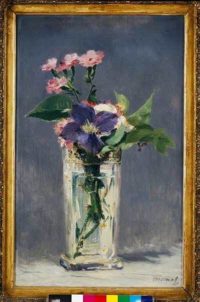 クリスタルの花瓶のカーネーションとクレマタイト 作： Édouard Manet