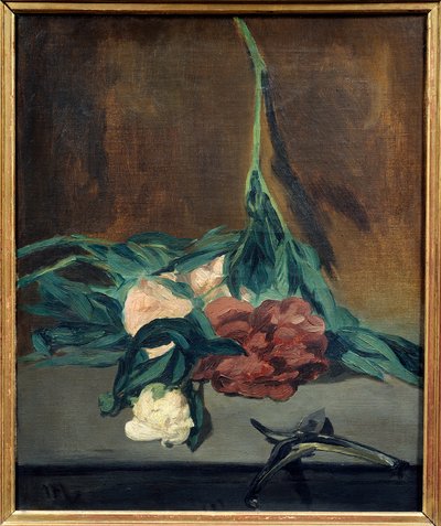 牡丹の棒とセカトゥール」 エドゥアール・マネ（1832-1883）の絵画 1864年 薄暗い。0.57 x 0.46 m. パリオルセー美術館 作： Édouard Manet