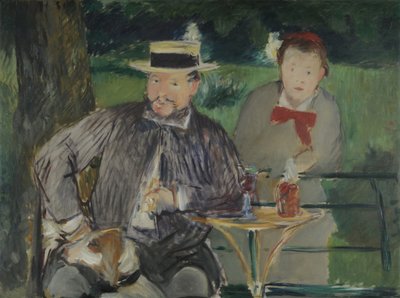 アーネスト・オシェデと娘マルトの肖像、c。 1876 作： Édouard Manet