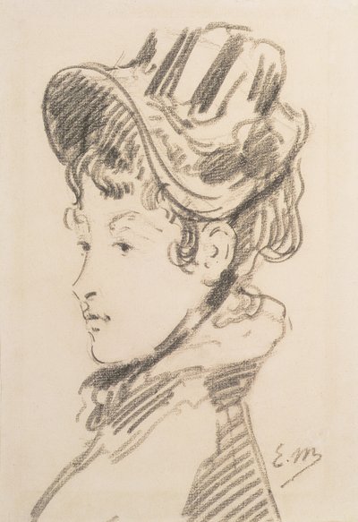 ジュール・ギレメット夫人の肖像、1880年頃（黒チョーク） 作： Édouard Manet