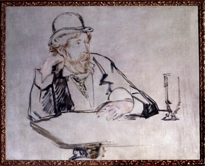 アイルランドの小説家ジョルジュ・ムーア（1852-1933）のカフェでのポートレート エドゥアール・マネ（1832-1883）のドローイング 1879年 New York.ニューヨーク近代美術館 作： Édouard Manet