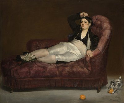 スペインの衣装でリクライニング若い女性 作： Édouard Manet