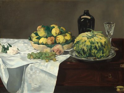 メロンと桃のある静物、1866年頃 作： Édouard Manet
