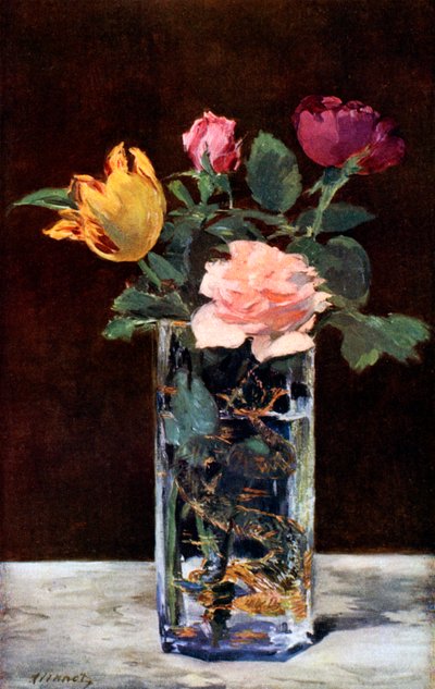 バラとチューリップのある静物、1882年1931年。 作： Édouard Manet