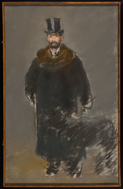 犬を連れた男、1882年頃（キャンバスにパステル、グレーのグワッシュ地で準備） 作： Édouard Manet