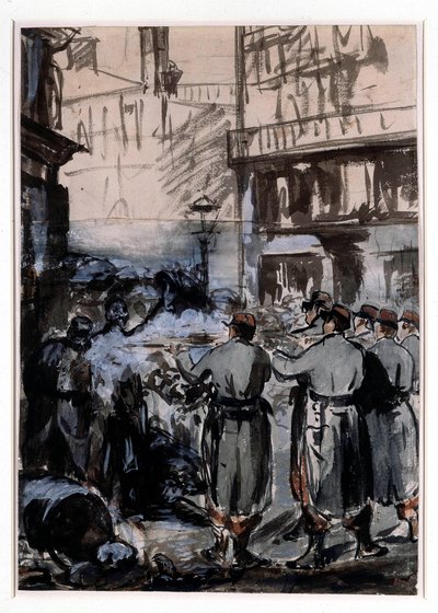 1871年の街「the barricade" エドゥアール・マネ（1832-1883）のドローイング 1871年 薄さ46.2 x 32.5 m 作： Édouard Manet