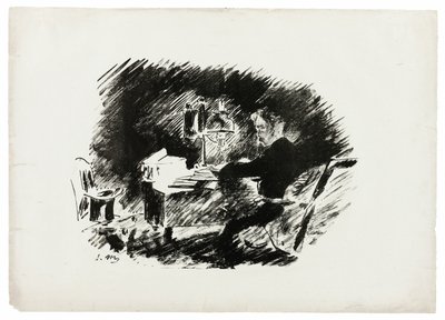 ランプの下で』（「昔々、真夜中のさびしい...」）、『烏』（ル・コルボー）より 作： Édouard Manet