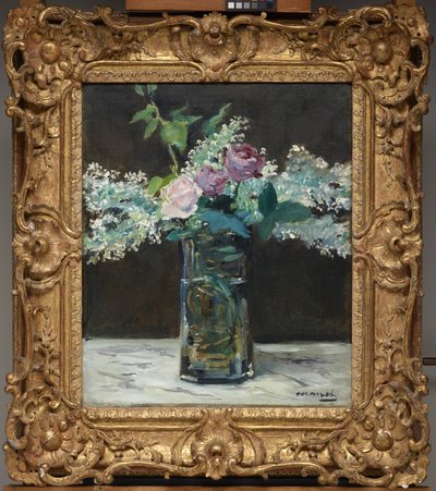 白いライラックとバラの花瓶 作： Édouard Manet