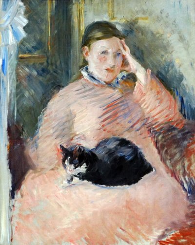 フランスの印象派アーティスト、エドゥアールマネによる1880年頃の猫を持つ女性 作： Édouard Manet