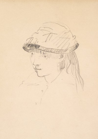 ラウンドハットの少女、1878〜79年（紙に黒鉛） 作： Édouard Manet