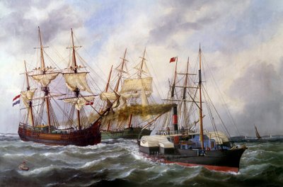 Le Neptune au Havre（アーブルの海王星）による2つの3つのマットトレーラー 1882年 Edouard Adam（1847-1929）による絵画 1882年 Paris, Musee de la Marine（海洋博物館 作： Edouard Marie Adam