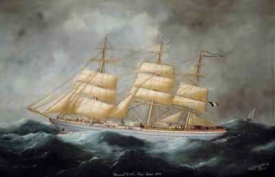 Cap Hornier "Admiral Cecile "の眺め。エドワード・アダム（1847-1929）による絵画。1902.サンマロ、市立博物館 作： Edouard Marie Adam