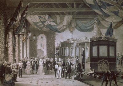 ビクトリア女王（1819〜1901年）およびプリンスアルバート（1819〜61年）、ハンプシャーのゴスポート駅に到着、1846年にバヨ＆キュヴィリエによって彫刻 作： Edouard Pingret