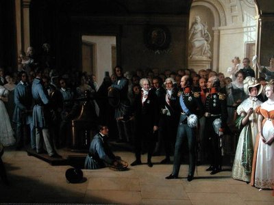 1814年5月25日、パリのホテル・ド・ラ・モネを訪れた皇帝アレクサンドル1世(1777-1825) 作： Edouard Pingret