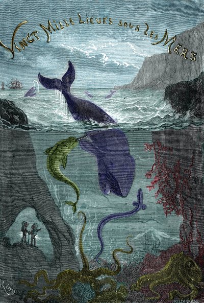 ジュール・ヴェルヌの本「Twenty thousand lieues sous les mers」（2万 - 20000）のエングレーヴィング。 作： Edouard Riou