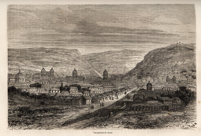 ポール・マルコイの1848年から1860年までの南米旅行を説明するために、リウが描いたインカの旧首都クスコ（Cusco）の全景。エドゥアール・シャルトン編『Le tour du monde』に掲載された図版 作： Edouard Riou