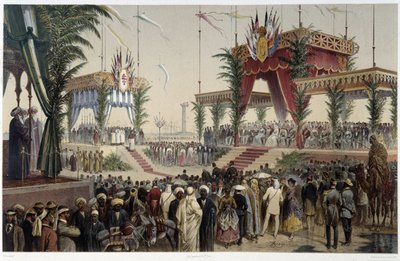 La Tribune des souverainsの「G.ニコルによるスエズ運河の開通式」。1869 作： Edouard Riou
