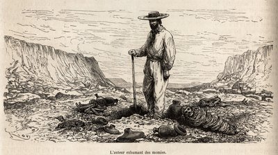 Paul Marcoy exhumant des mummies Incas (Bas Peru) 1862年から1863年にかけてのPaul Marcoyによる山地、Huarancalquiの谷、Pjonalの地域での旅を描いたE.Riouの彫刻、Edouが編集した「Le tour du monde」1875年版に掲載されている。 作： Edouard Riou