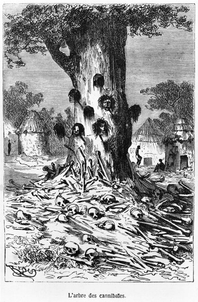人食いの木、ジュールヴェルヌ作「バルーンの5週間」のイラスト（1828-1905）パリ、ヘッツェル 作： Edouard Riou