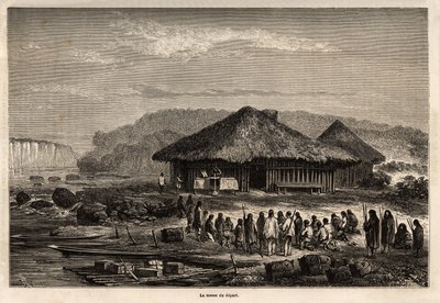 改宗した原住民が参加したエチャラティ（ペルー）での出発のミサ。1848年から1860年までのポール・マルコイの太平洋から大西洋への旅を描いたリウの絵。エドゥアール・チャート編『Le tour du monde』の図版 作： Edouard Riou