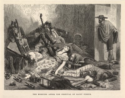 サン・フェルミン祭の翌朝、ニューヨーク、1875年（エングレーヴィング） 作： Edouard Riou