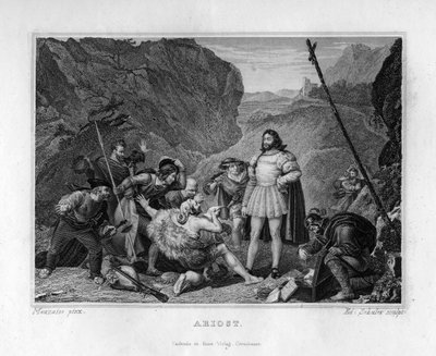 「盗賊に尊敬されるアリオスト」、c1833 作： Edouard Schuler