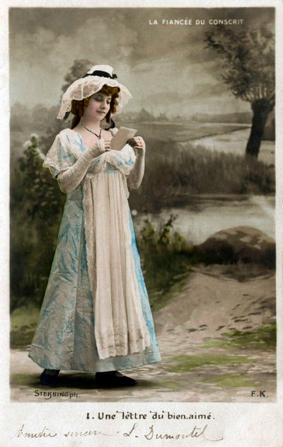 最愛の人から手紙を受け取る若い女性、ポストカード 作： Edouard Stebbing