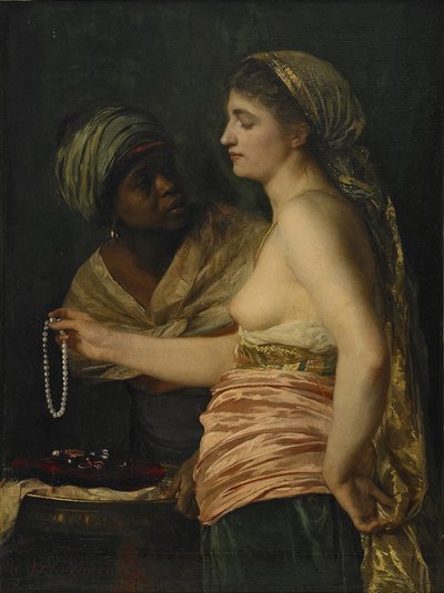 真珠の首飾りの少女、1874年 作： Edouard Theophile Blanchard